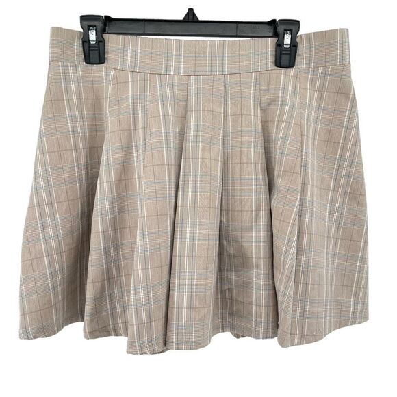 Windsor On That Plaid Trend Beige Pleated Skater Mini Skirt Large - Picture 1 of 11